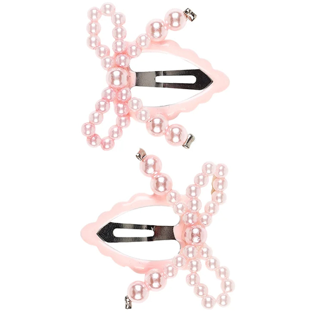 Souza for Kids haarspeldjes: twee roze haarspeldjes met strikken van parels.