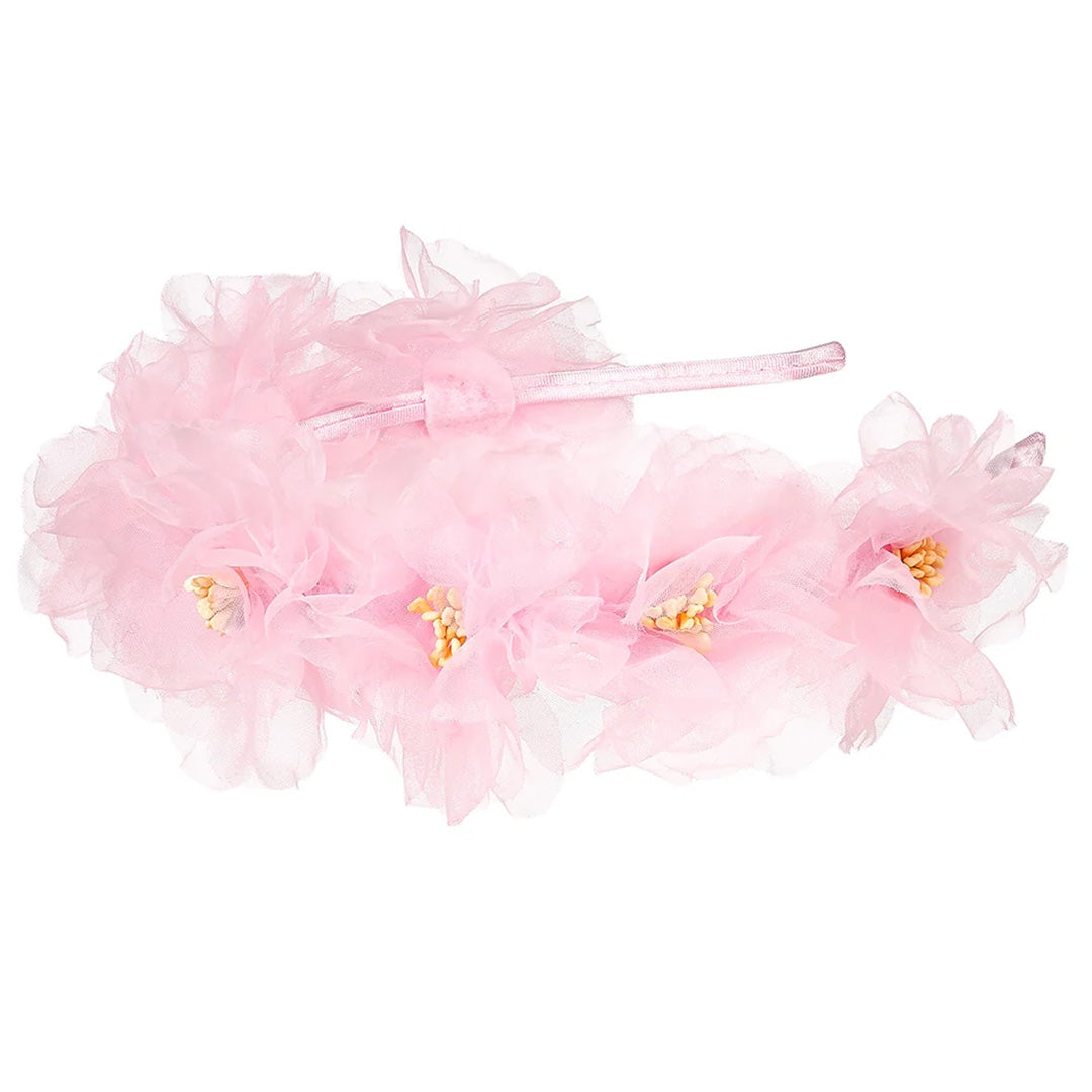 Souza for Kids roze kinderhoofdband met stoffen bloemen.