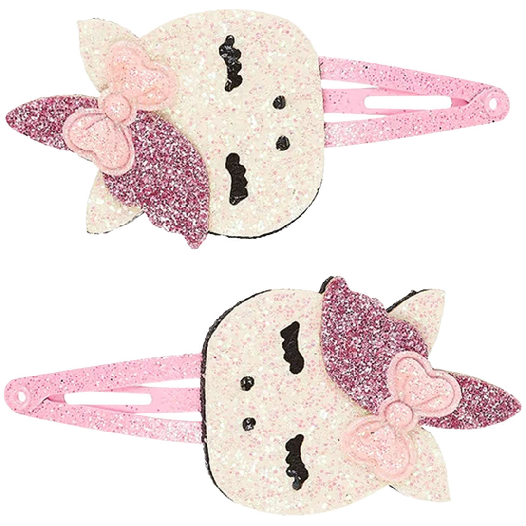 Souza for kids haarspeldjes: twee roze glitter haarspeldjes voor kinderen in de vorm van een dier met strik.