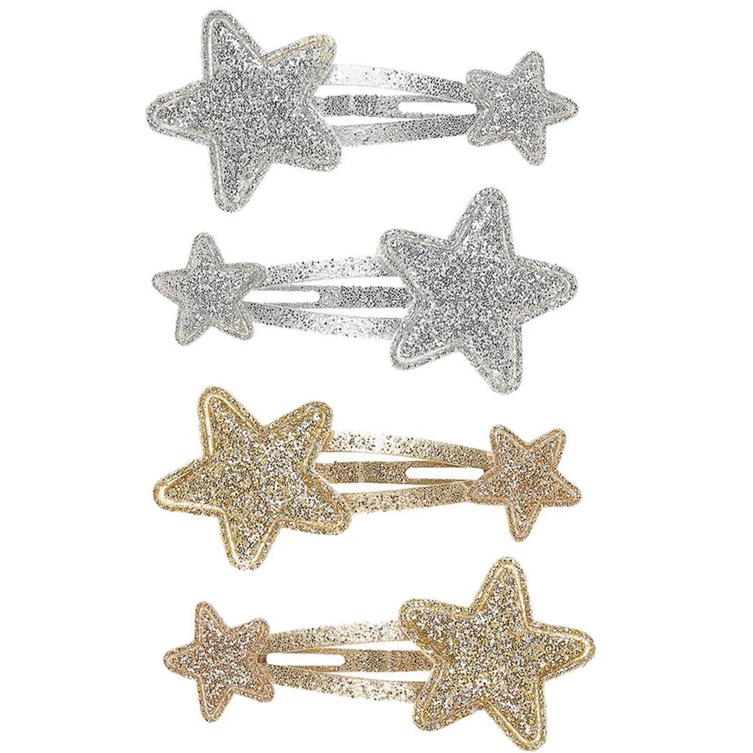 Souza for kids haarspeldjes voor kinderen, met vier glitter sterren haarclips in zilver en goud.