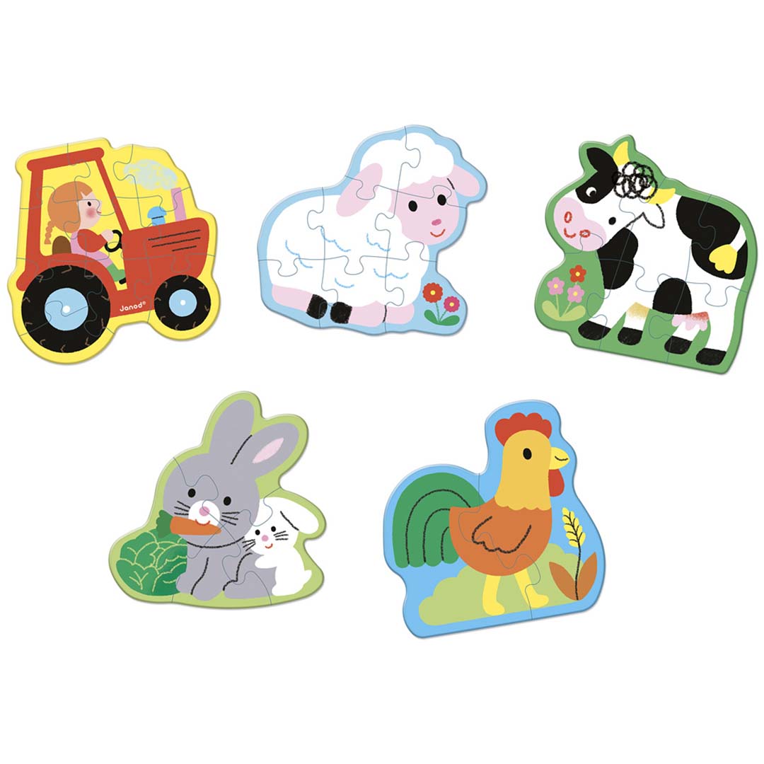 janod puzzel 5 formaten - boerderij - 2,4,6,8,10 st | 11.2487 | 2