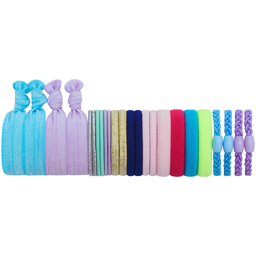 Een collectie mimi & lula haarelastieken in diverse felle kleuren en stijlen.