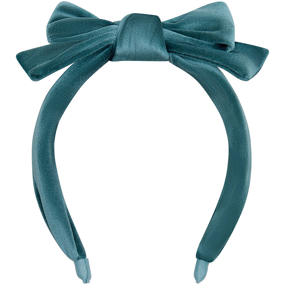 Mimi & Lula blauwe fluwelen kinderhoofdband met strik.