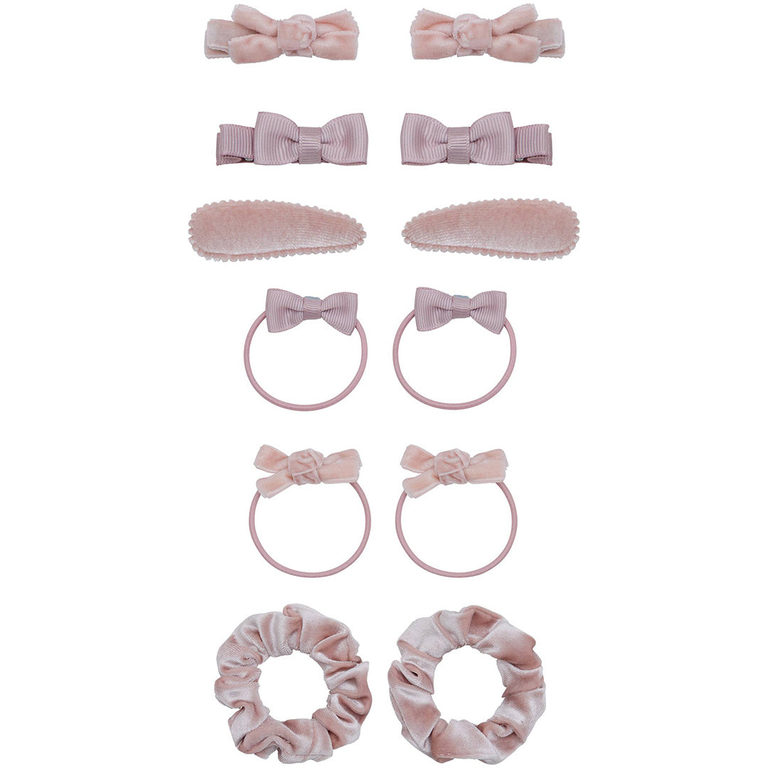 Mimi & Lula 12-delige set roze haaraccessoires met strikjes, speldjes en scrunchies.