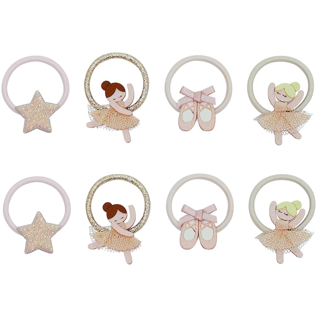 mimi & lula set van acht roze haarelastiekjes voor kinderen met sterren, ballerina's en balletschoenen.