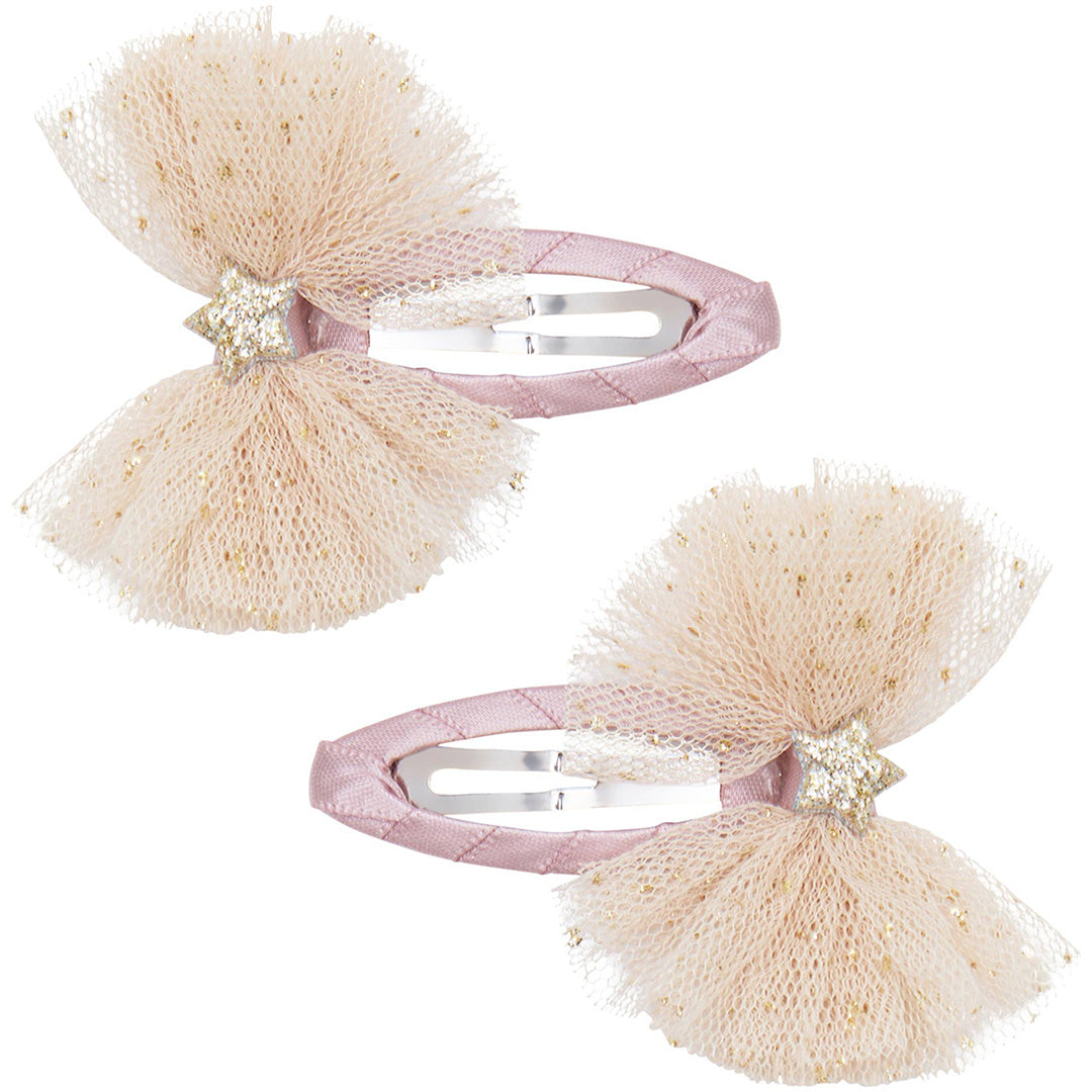 Twee mimi & lula haarclipjes met roze tule tutu strikken en een ster in het midden.