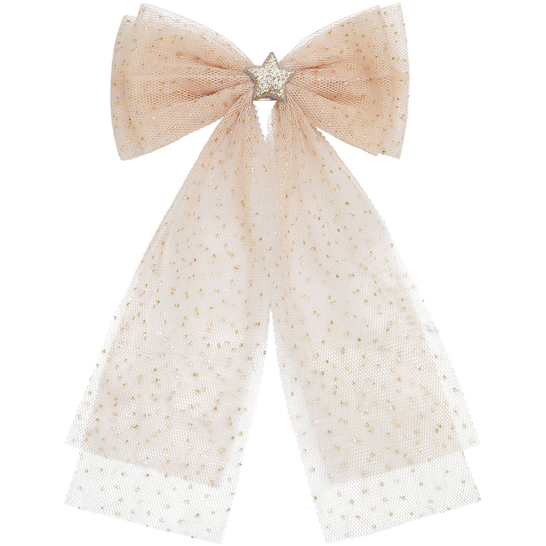 Mimi & Lula beige tule haarstrik met glitter en een ster in het midden.