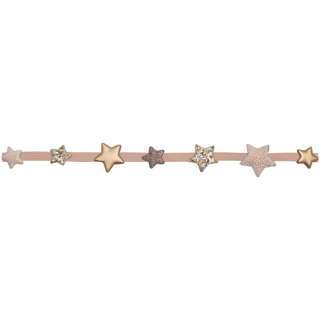 Mimi & Lula kinderhaarband met beige elastiek en diverse sterren in goud en glitter.