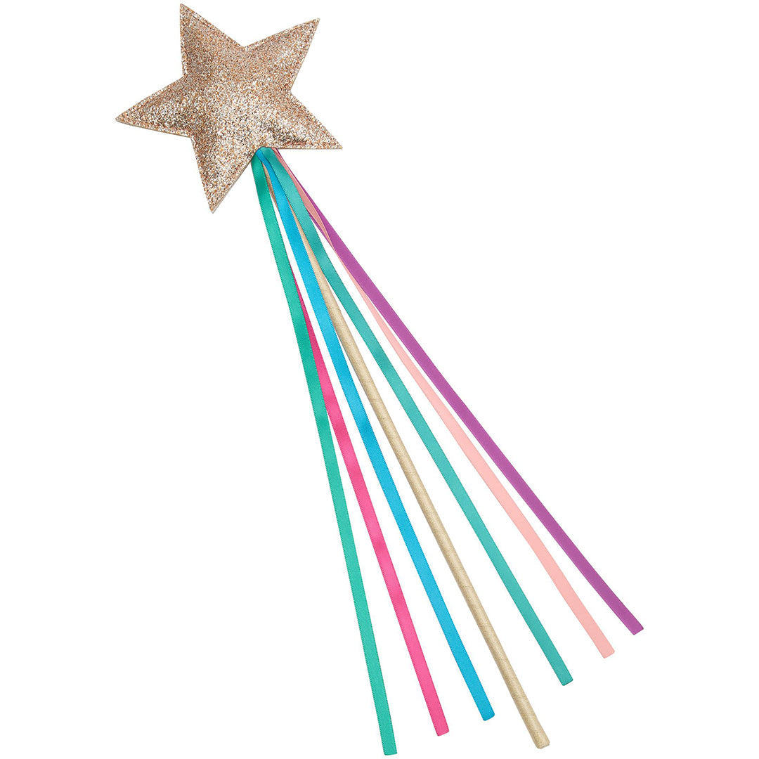 mimi & lula toverstaf met een gouden glitterster en kleurrijke regenbooglinten.