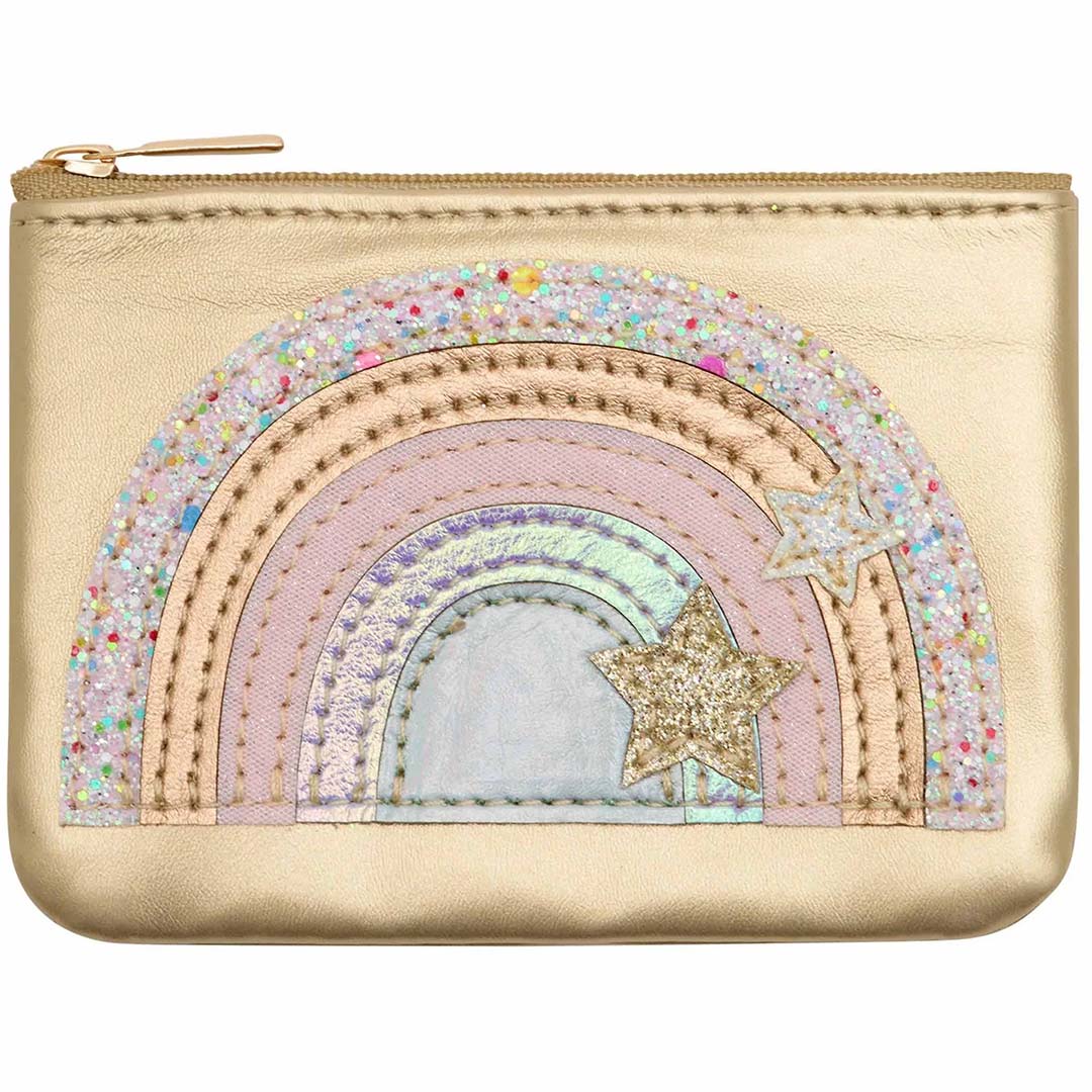 Mimi & Lula gouden kinderportemonnee met een regenboog en sterren.