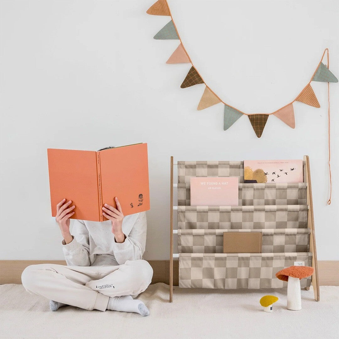 3 sprouts kinderboekenrek - beige checkerboard | 107-016-020 | 1