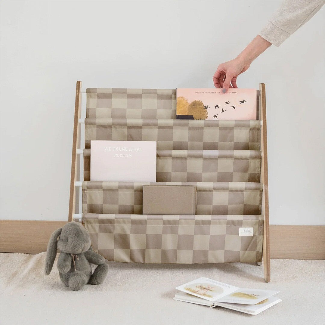 3 sprouts kinderboekenrek - beige checkerboard | 107-016-020 | 2