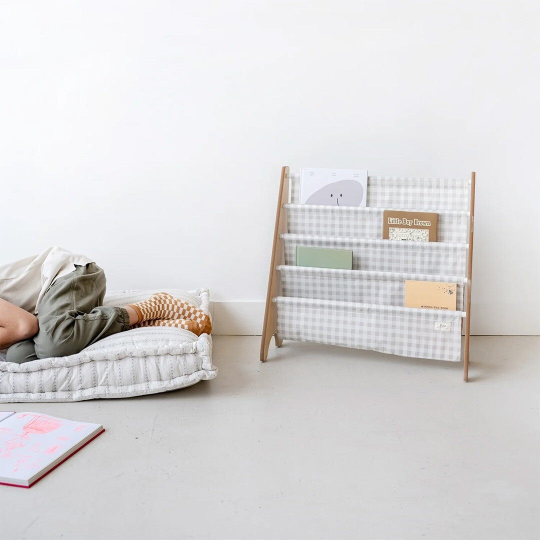 3 sprouts kinderboekenrek - beige gingham | 107-016-017  | 2