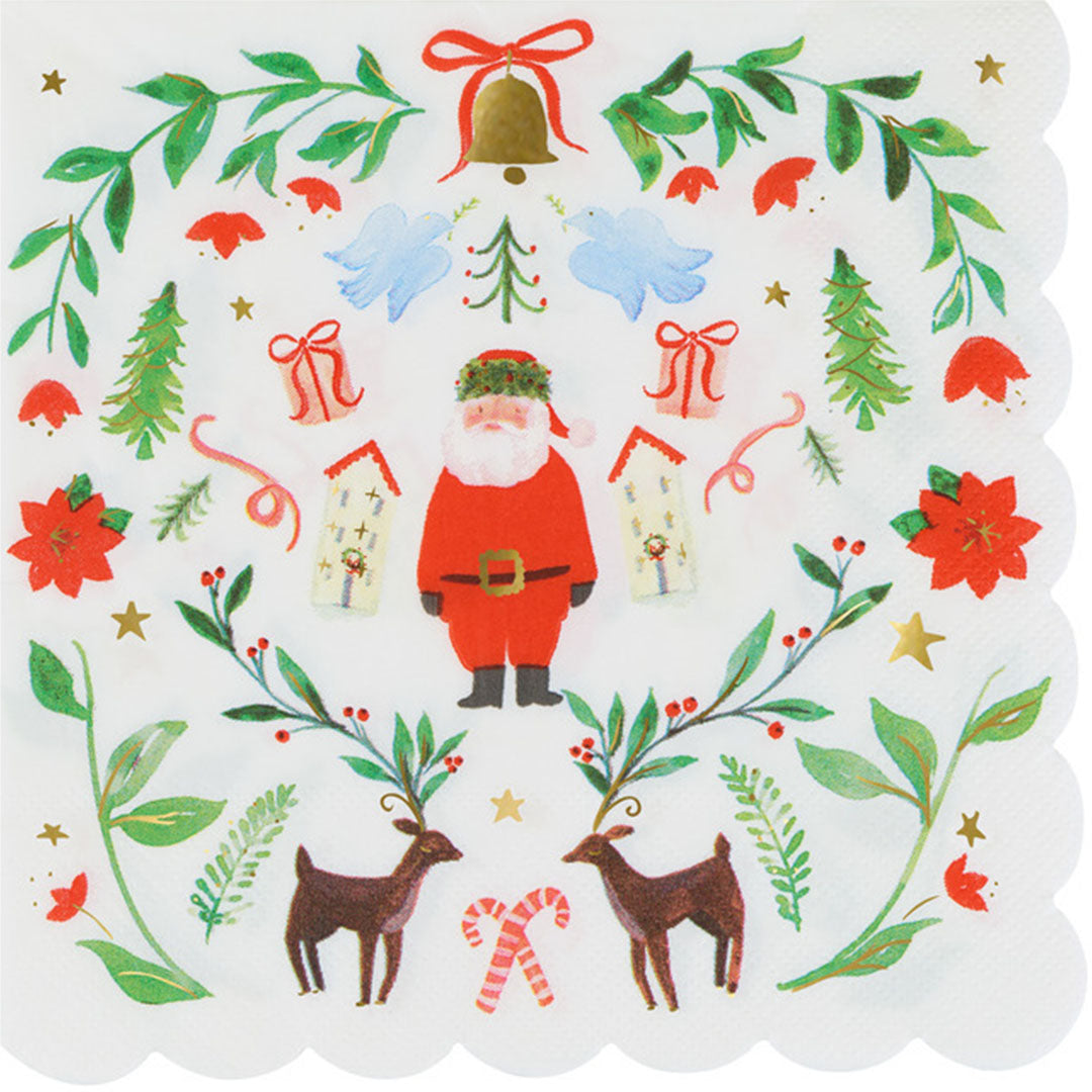 meri meri servetten foliage santa - groot - 16st | 303810 | 