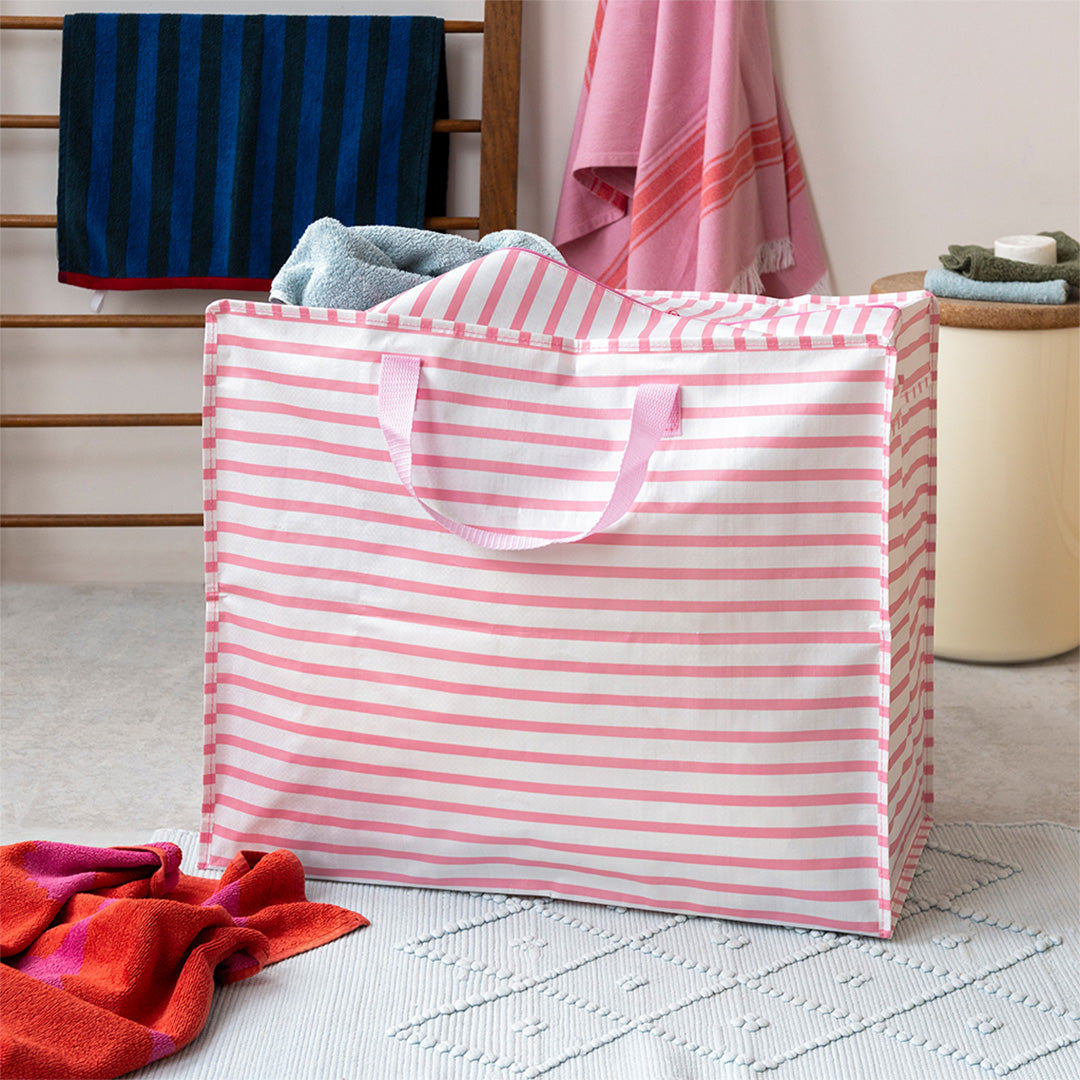 rex london jumbo opbergtas pink stripes | REX31875 | 3