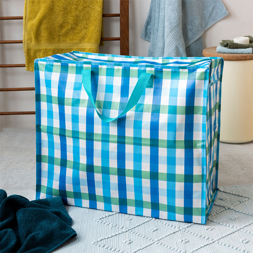 rex london jumbo opbergtas blue gingham | REX31878 | 3