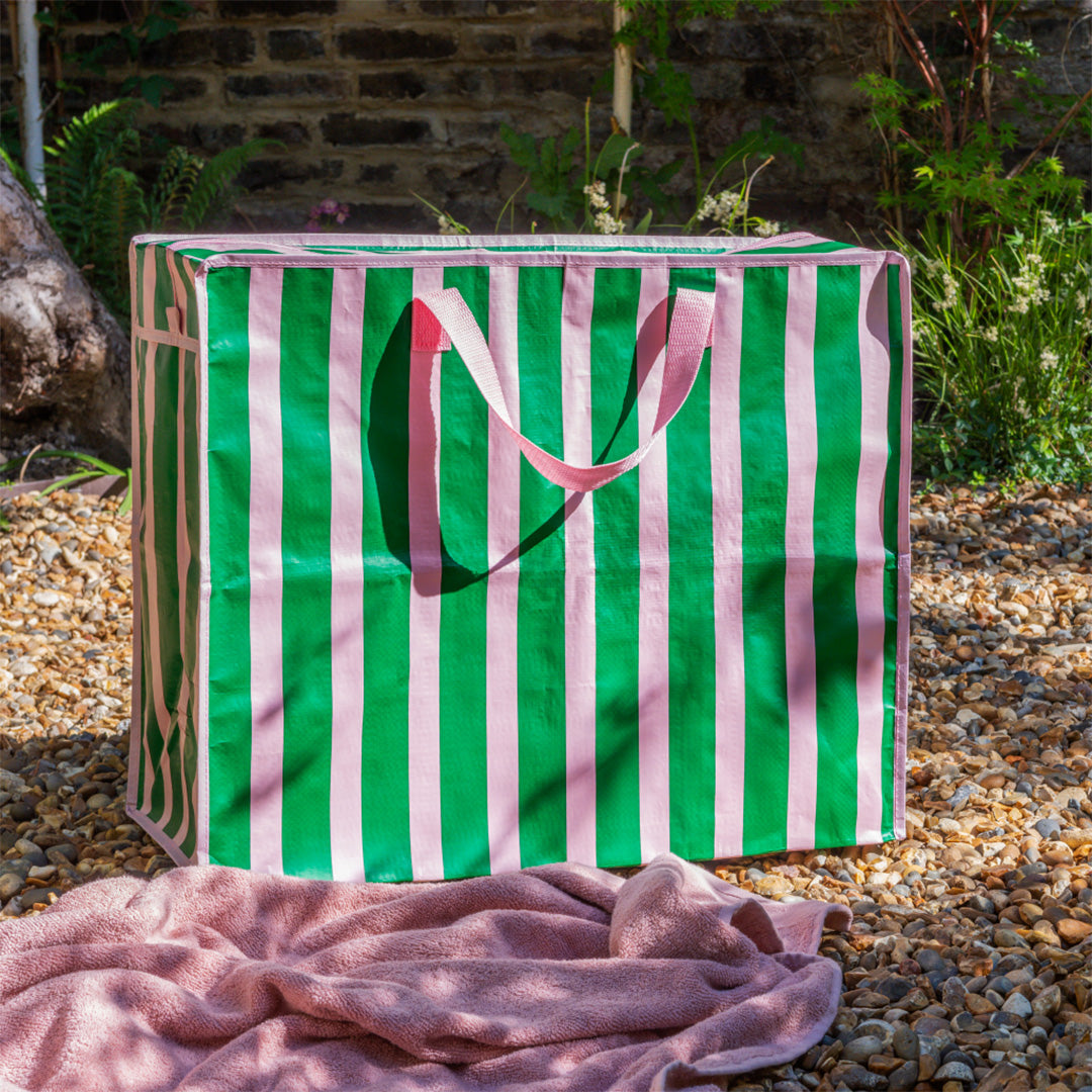 rex london jumbo opbergtas pink with green stripe | REX32261 | 3