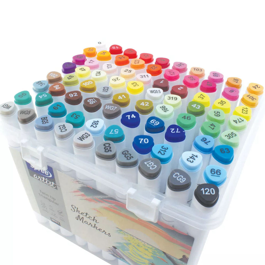 spree marqueurs à l'alcool sketch - pointe biseautée & ronde - 80 pcs