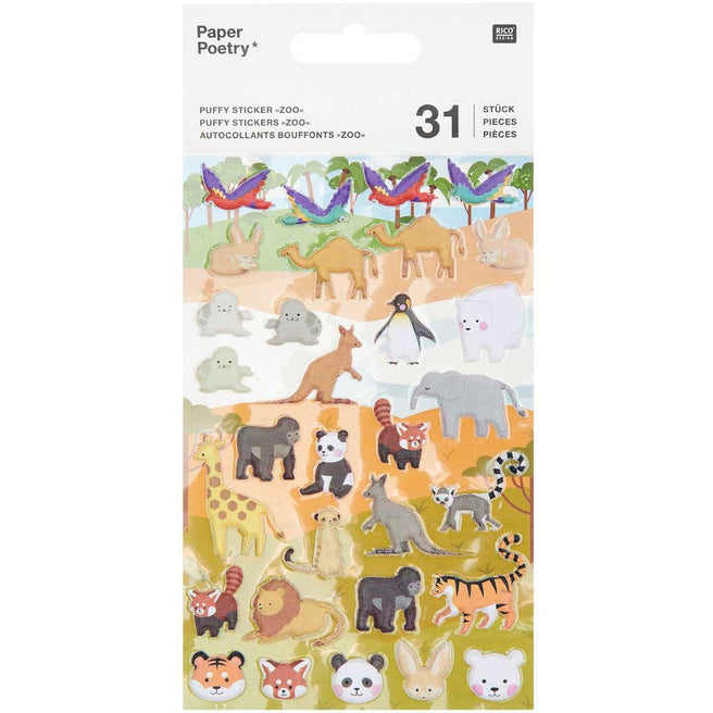Rico Design verpakking met 31 3D-dierenstickers in dierentuinthema.