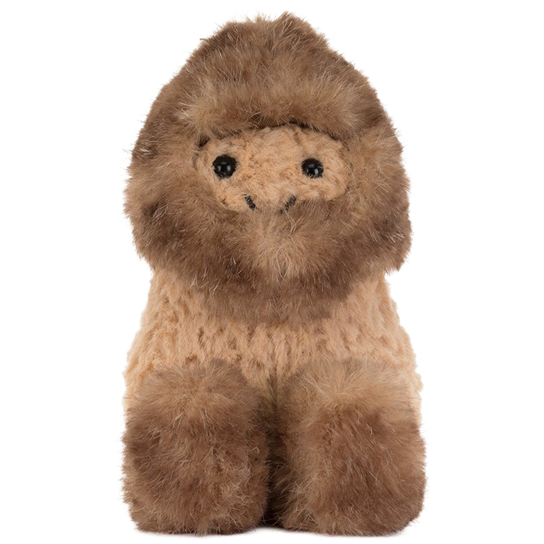 Jellycat pluchen knuffelpinda yeti, recht van voren gefotografeerd.