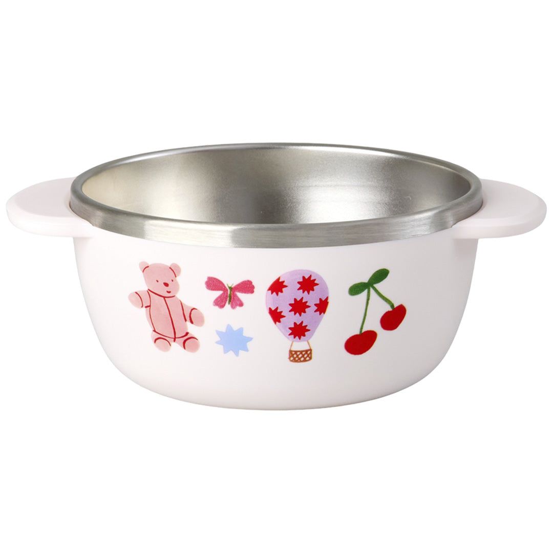 rice roze rvs kinderkom met teddybeer, vlinder, luchtballon en kersen decoratie.