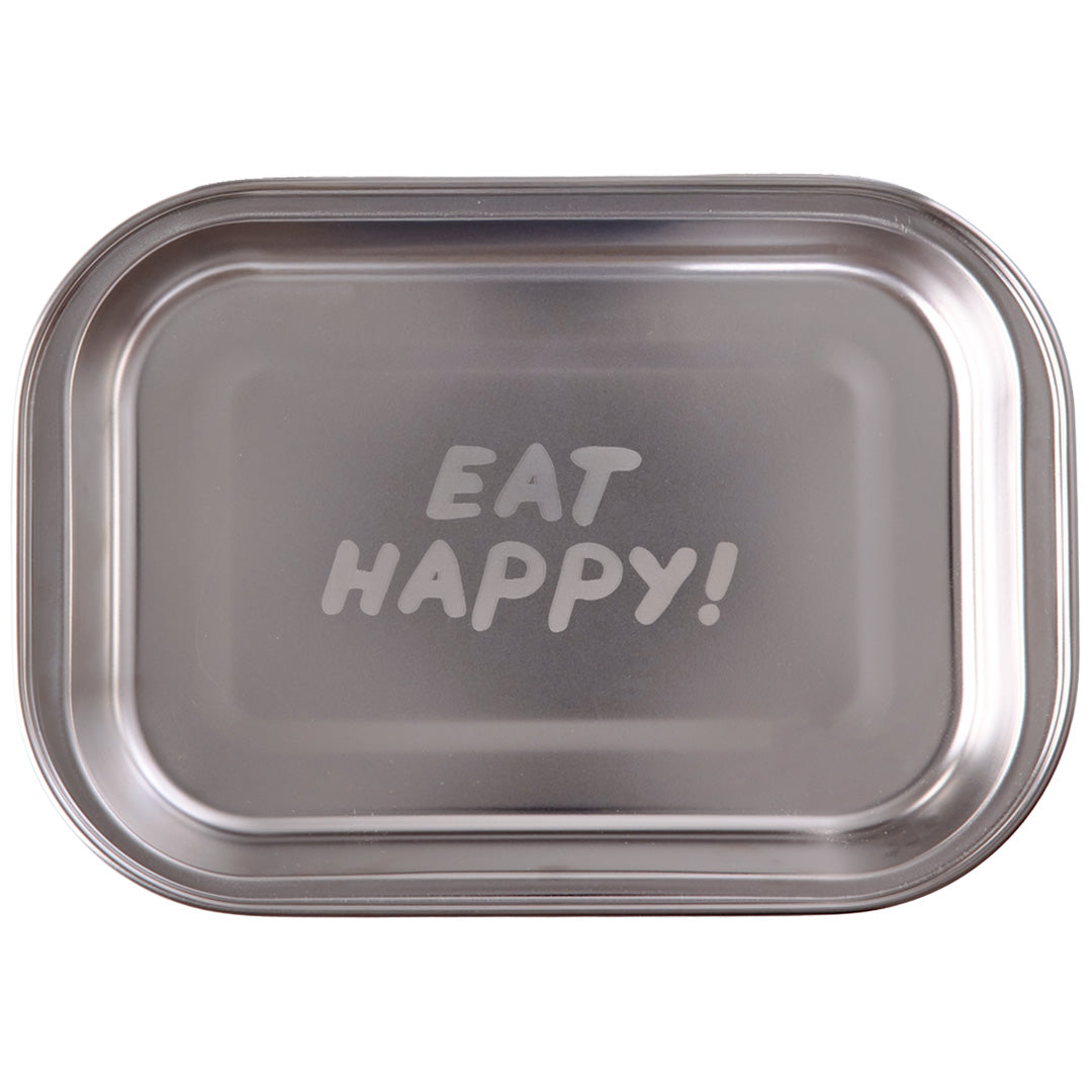 rice rvs eetbord met de tekst 'EAT HAPPY!'.