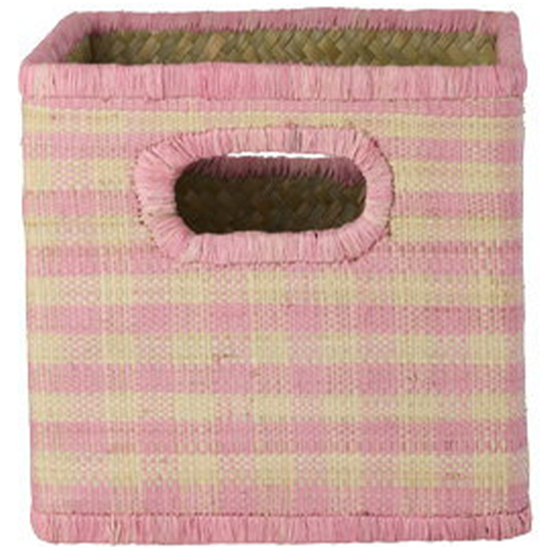 rice opbergmand raffia - pink checks - small | BSSTO-20I | 