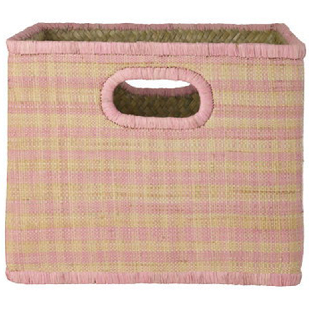 rice opbergmand raffia - pink checks - large | BSSTO-30I | 