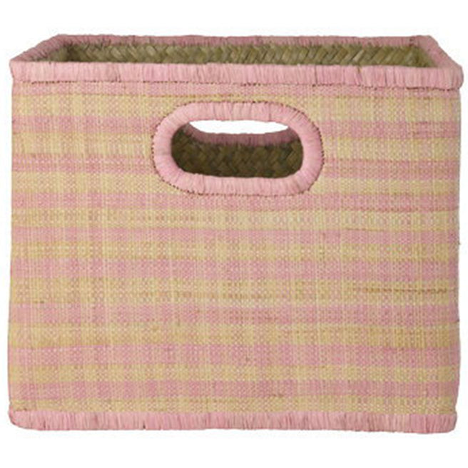 rice opbergmand raffia - pink checks - large | BSSTO-30I | 