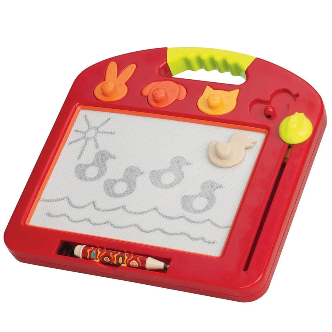 b toys tableau de dessin magnétique avec tampons animaux - rouge