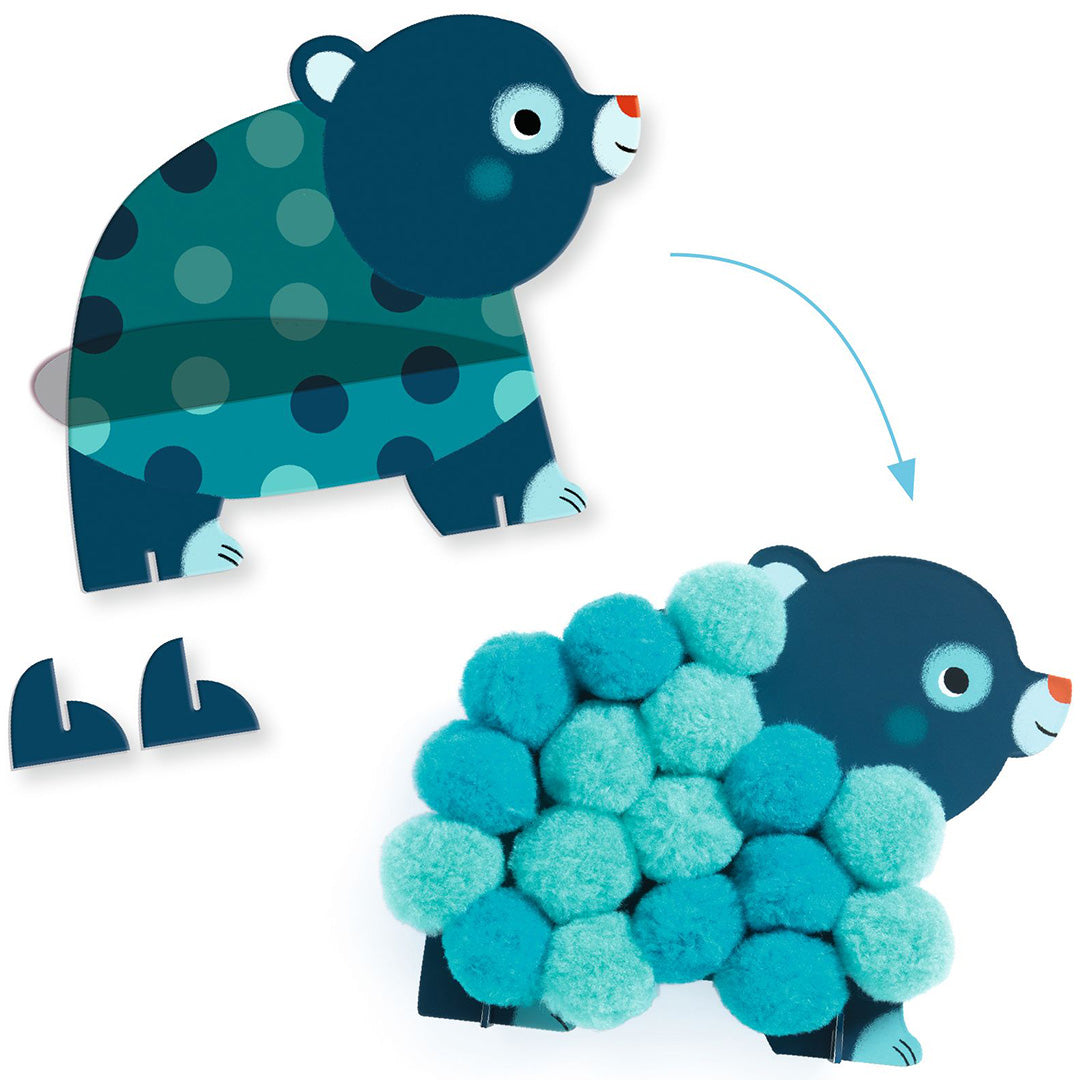 djeco coffret créatif animaux et pompons