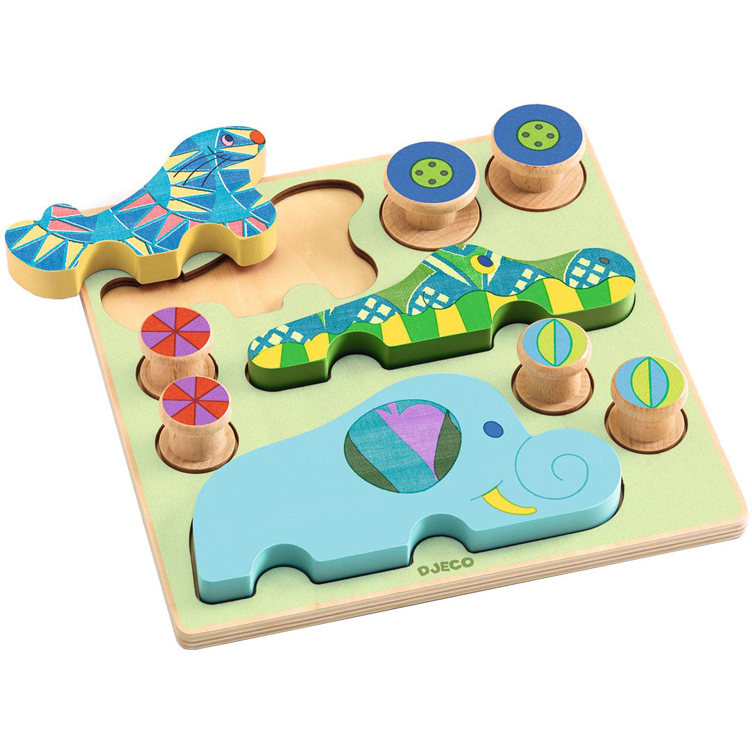 djeco houten puzzel puzz & roll bariolo - 9st | DJ01081 | 0