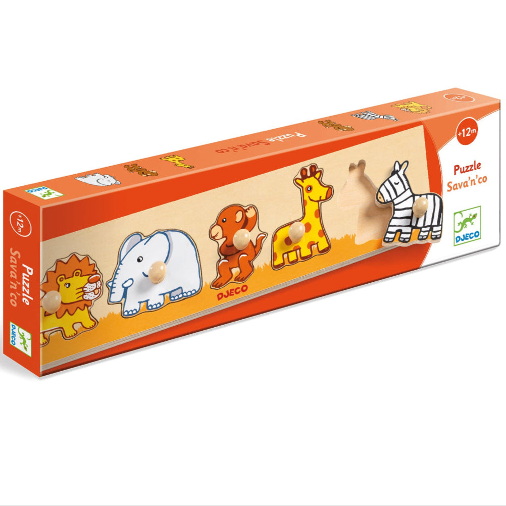 djeco puzzle avec boutons sava'n'co - 5 pièces