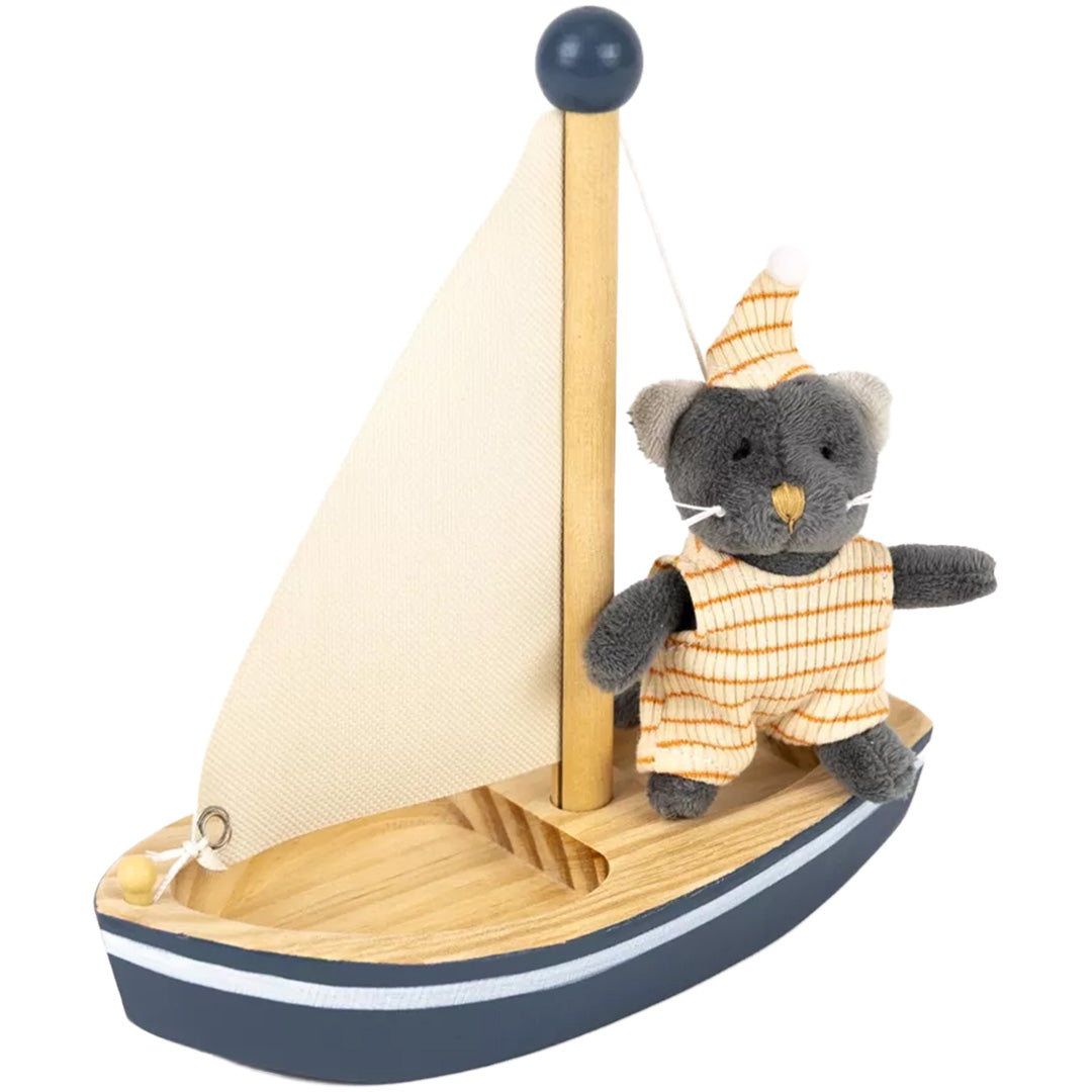 Egmont Toys speelset met een knuffelkat in gestreepte kleding op een houten zeilboot.