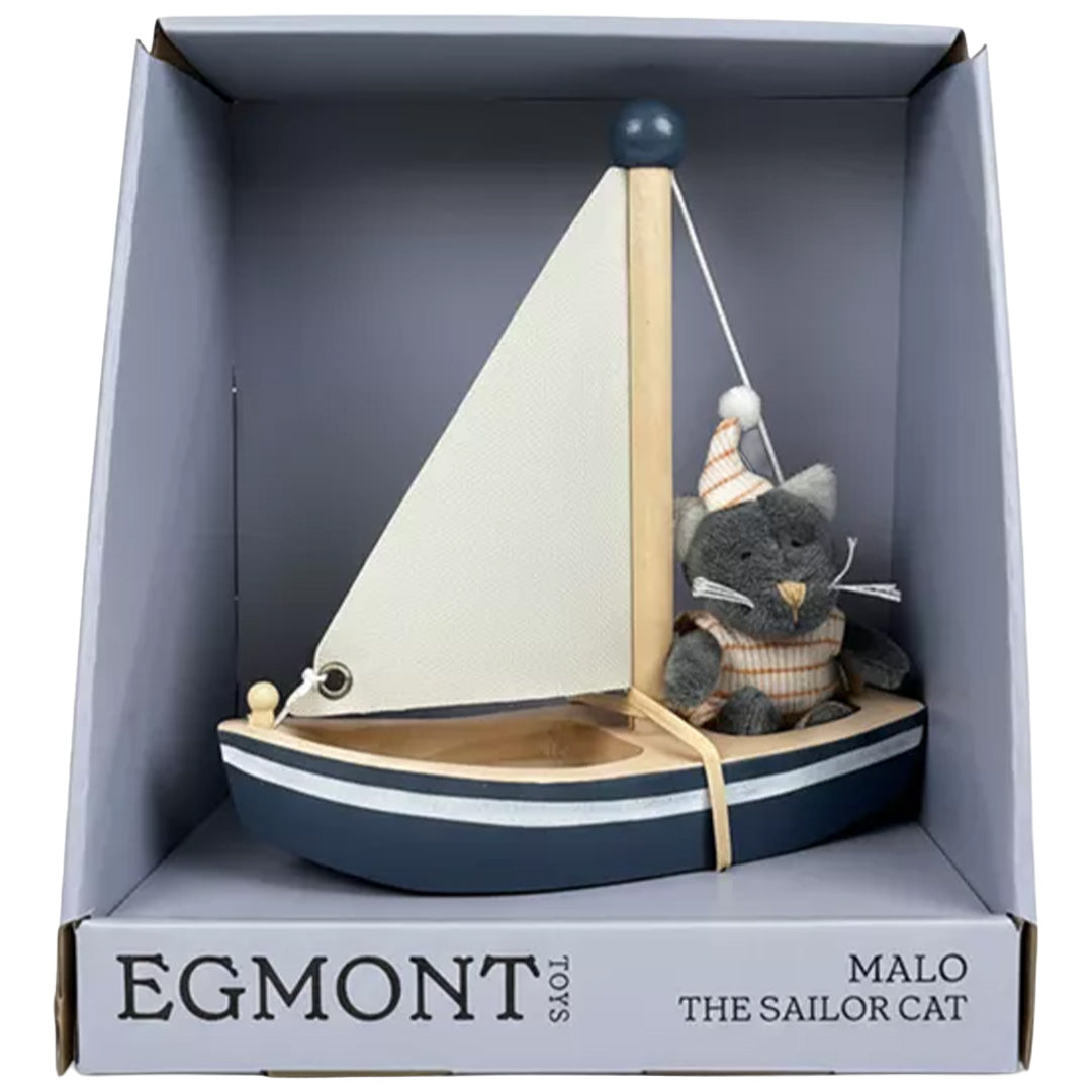De Egmont Toys speelset met knuffelkat en zeilboot in de originele kartonnen verpakking.