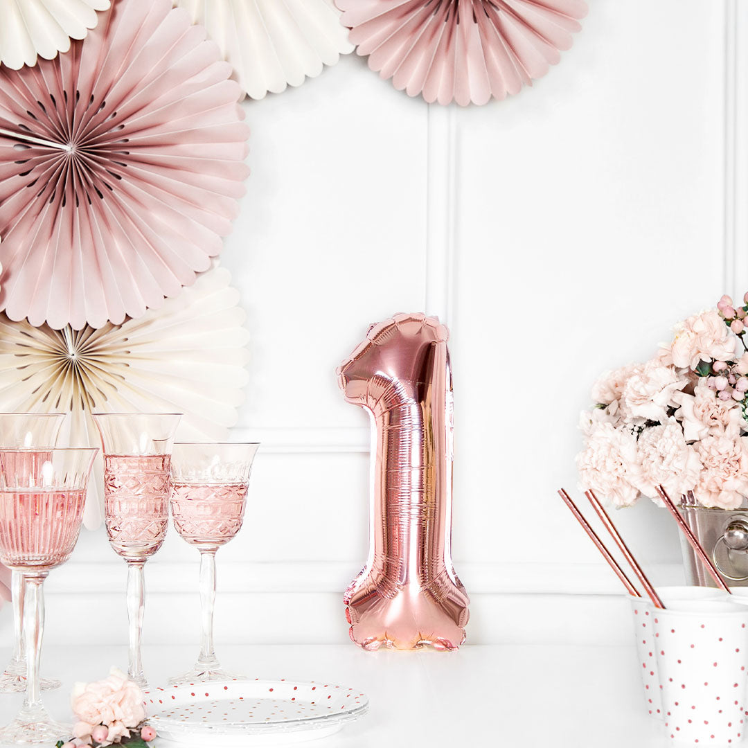 partydeco ballon chiffre 1 or rose - 35 cm