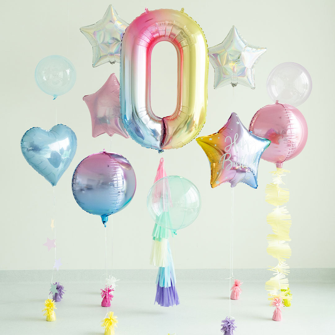 partydeco cijferballon 0 pastel regenboog - 86 cm | FB1M-0-000P | 2
