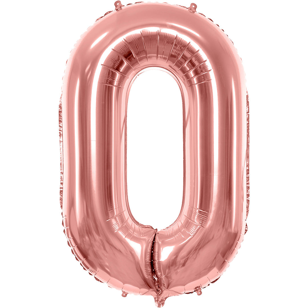partydeco cijferballon 0 rose goud - 86 cm | FB1M-0-019R | 1