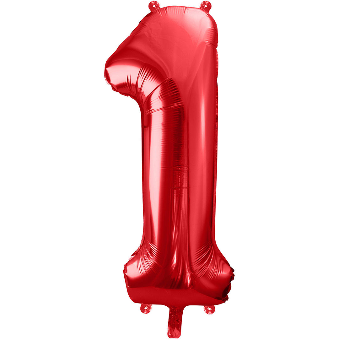 partydeco cijferballon 1 rood - 86 cm | FB1M-1-007 | 1