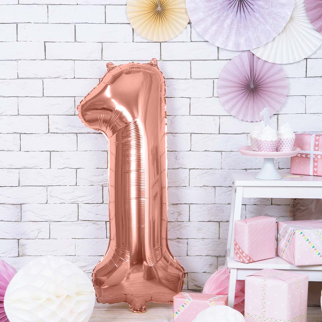 partydeco cijferballon 1 rose goud - 86 cm | FB1M-1-019R | 2