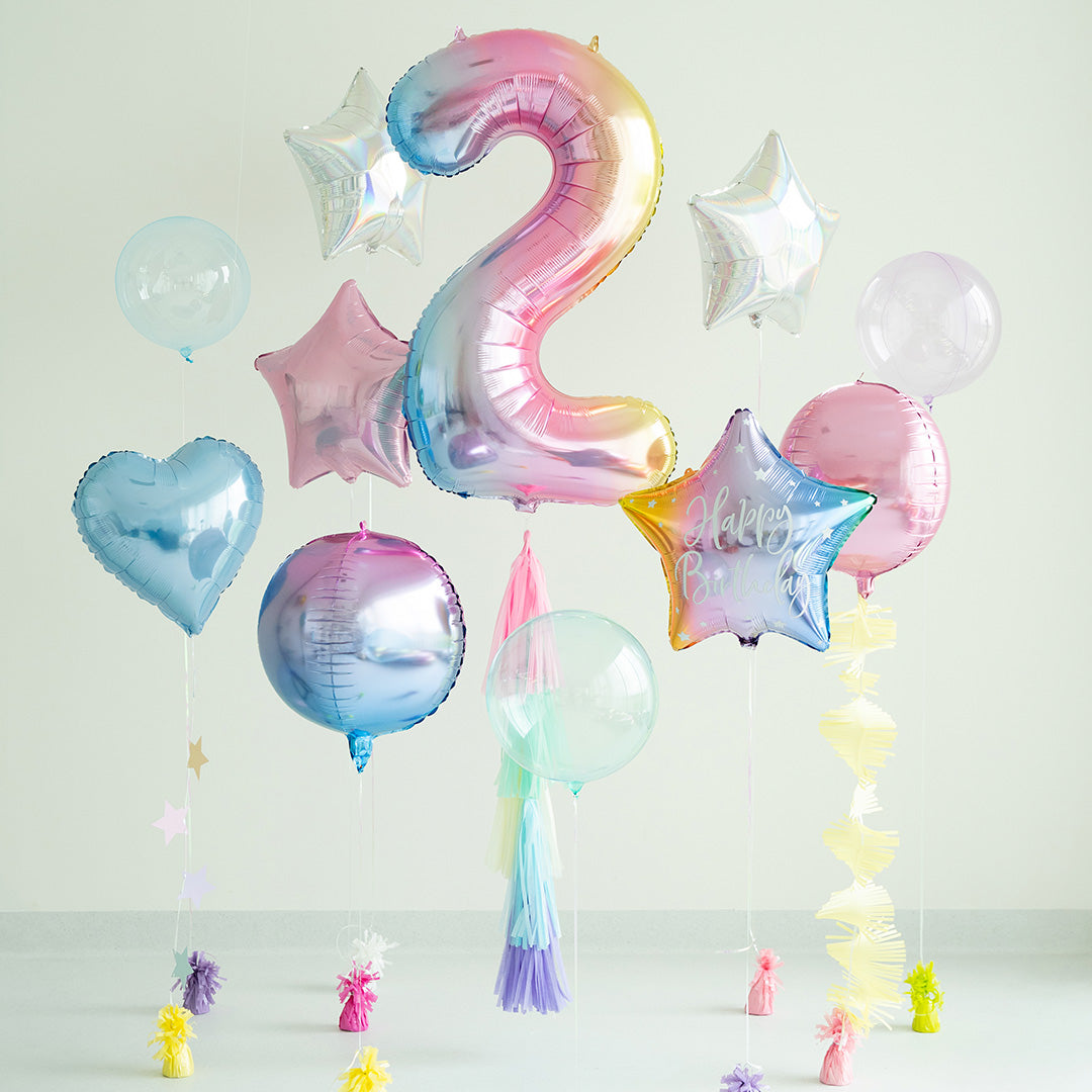 partydeco cijferballon 2 pastel regenboog - 86 cm | FB1M-2-000P | 2