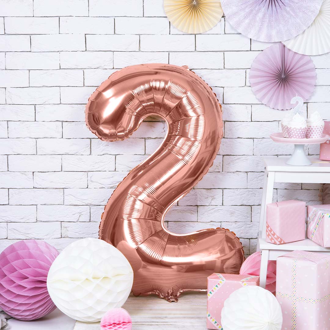 partydeco cijferballon 2 rose goud - 86 cm | FB1M-2-019R | 2