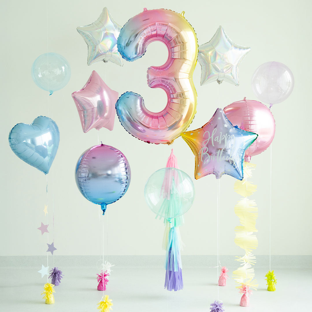 partydeco cijferballon 3 pastel regenboog - 86 cm | FB1M-3-000P | 12