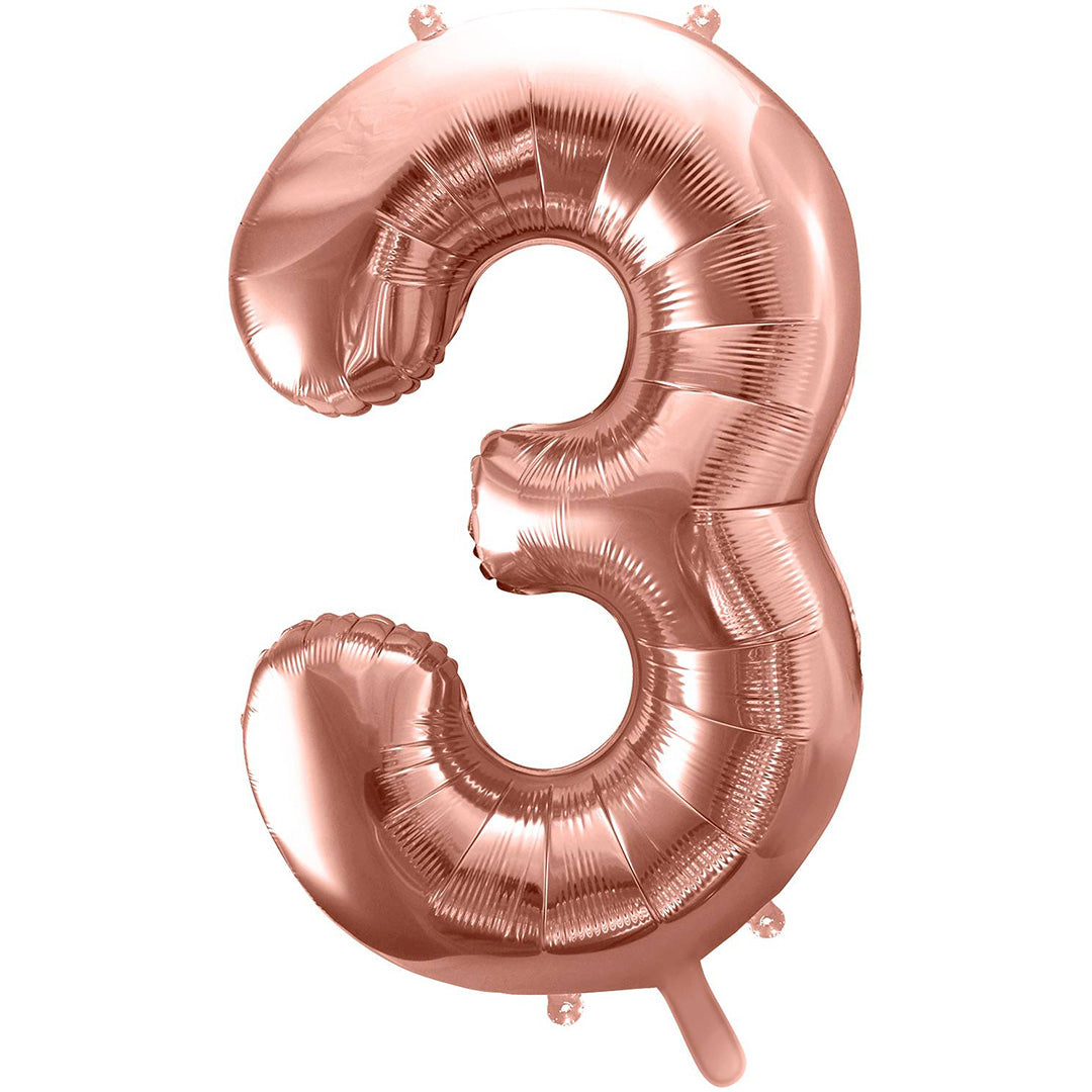partydeco cijferballon 3 rose goud - 86 cm | FB1M-3-019R | 1