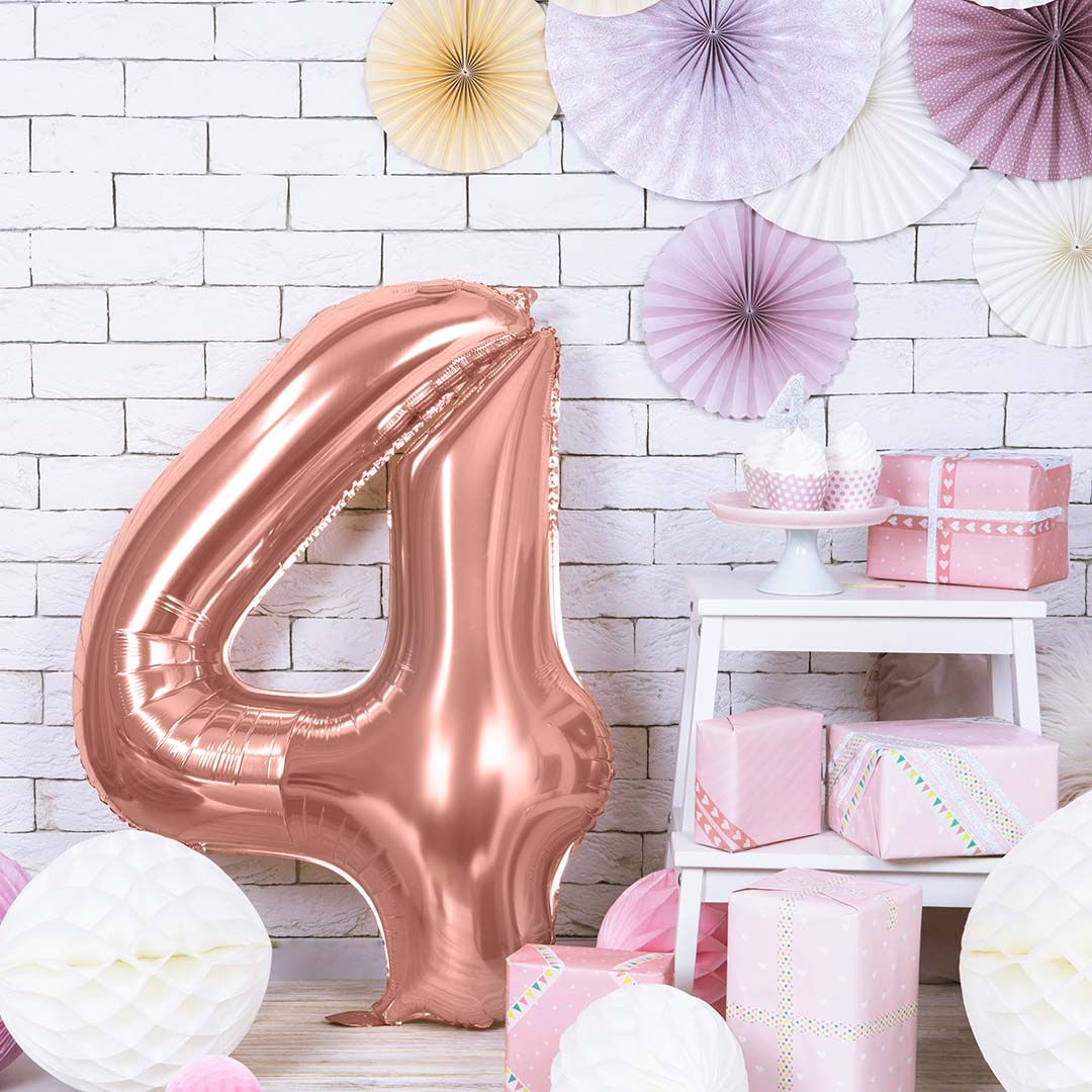 partydeco cijferballon 4 rose goud - 86 cm | FB1M-4-019R | 2