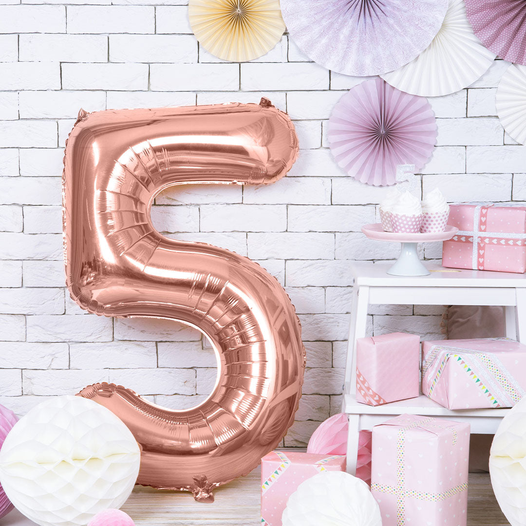 partydeco cijferballon 5 rose goud - 86 cm | FB1M-5-019R | 2