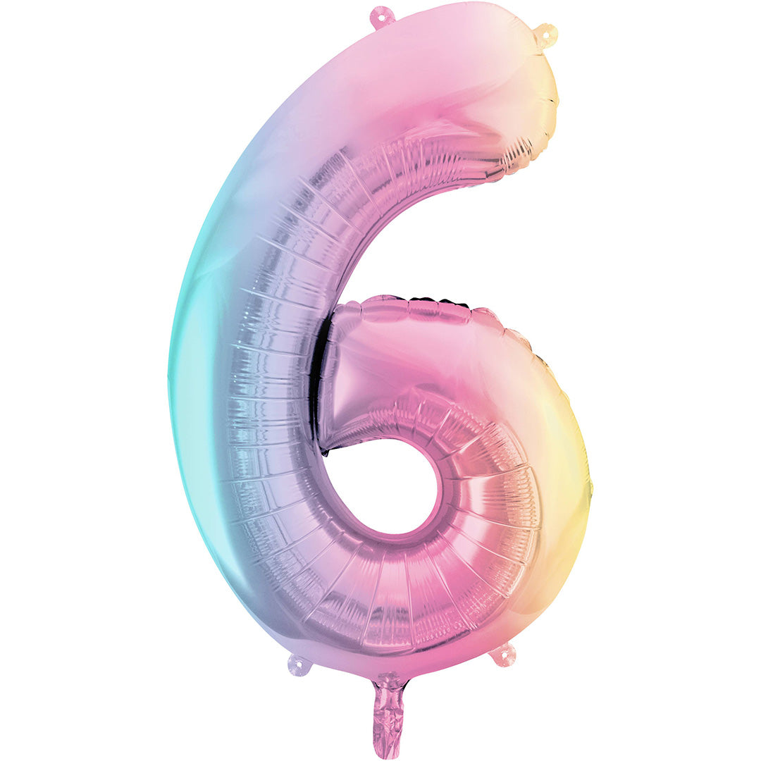 partydeco cijferballon 6 pastel regenboog - 86 cm | FB1M-6-000P | 1
