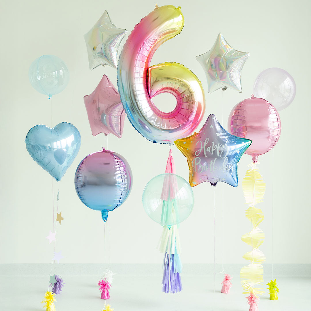partydeco cijferballon 6 pastel regenboog - 86 cm | FB1M-6-000P | 2