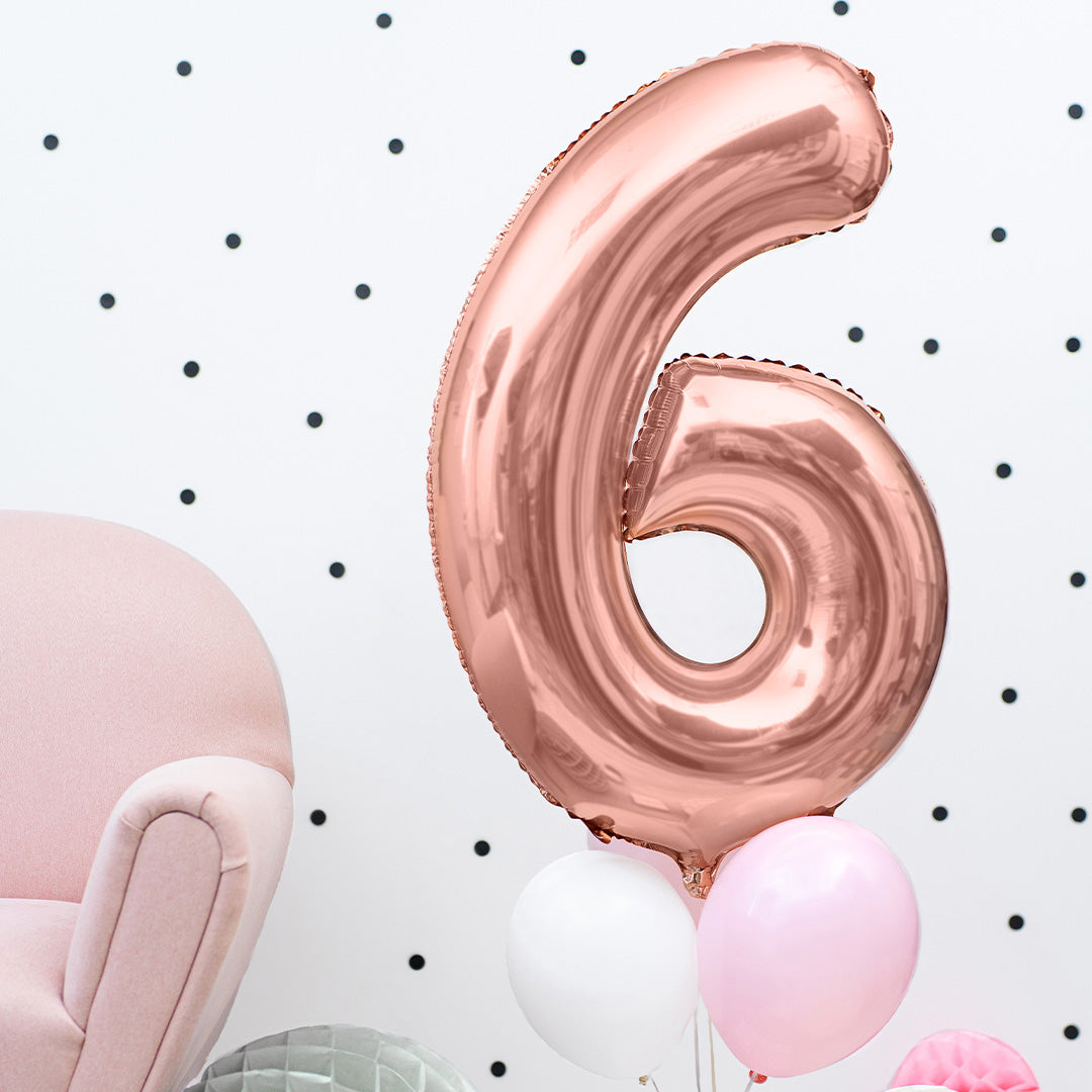 partydeco cijferballon 6 rose goud - 86 cm | FB1M-6-019R | 2