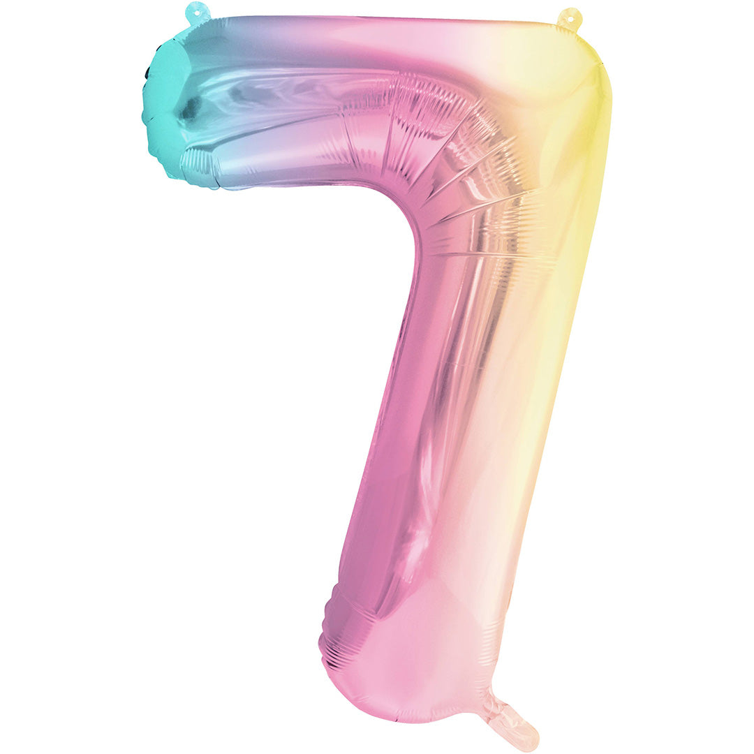 partydeco cijferballon 7 pastel regenboog - 86 cm | FB1M-7-000P | 1